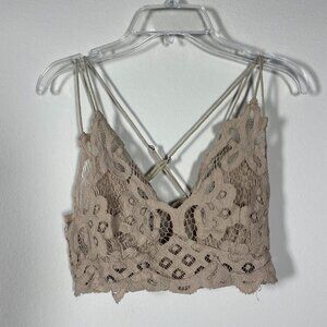 Free People Intimately FP Bralette Tan Lace Size S Crochet!